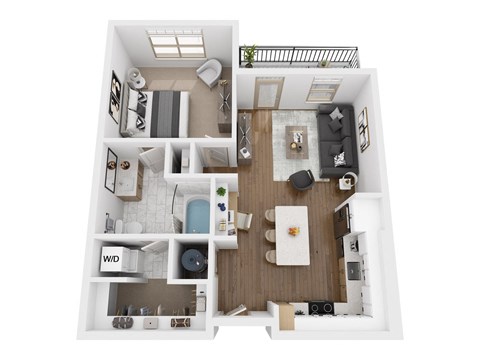 Floor plan for 1 bed, 1 bath, 715 sqft